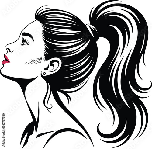 Elegant Woman Profile Vector Illustration | Stylish Female Silhouette with Ponytail | Beauty Fashion Art
