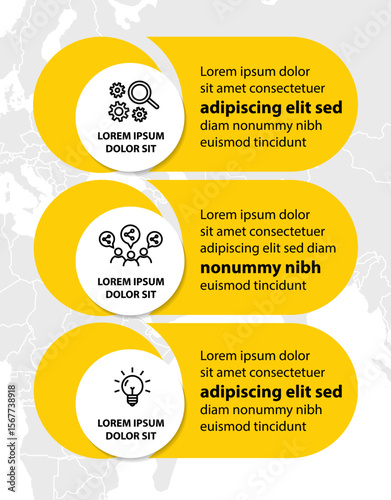 Infographic template with icons and 3 options or 3 steps. Can be used for workflow layout, diagram, timeline, banner, webdesign, business report, presentation. Vector illustration.