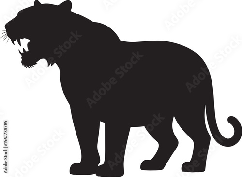 tiger roaring black silhouette vector, Simple silhouette Design vector icon with white background. Wild Animal Vector