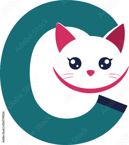 cat hiding in letter c creative logo icon on white.eps
