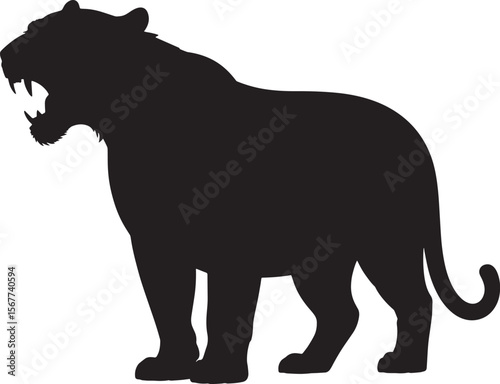 tiger roaring black silhouette vector, Simple silhouette Design vector icon with white background. Wild Animal Vector
