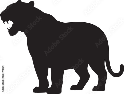 tiger roaring black silhouette vector, Simple silhouette Design vector icon with white background. Wild Animal Vector