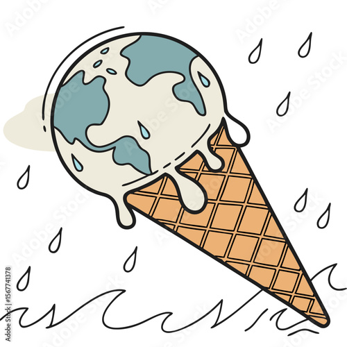 Earth Melting Like Ice Cream – Climate Change Awareness Art, Global Warming Concept, Creative Environmental Crisis Illustration, Surreal Planet Art, Urgent Climate Action Visual