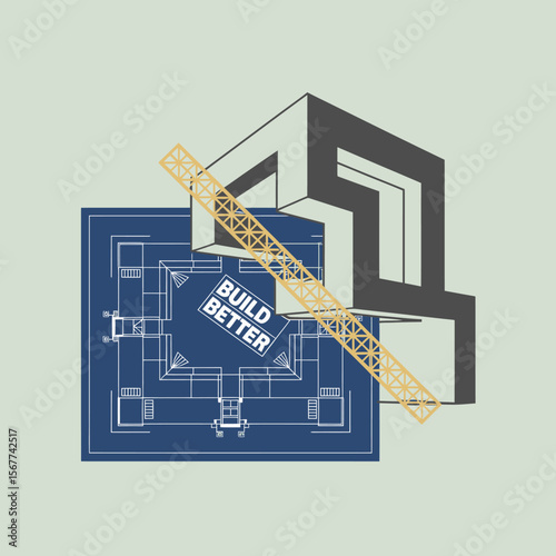 Building better construction blueprint architecture design and planning for home improvement project vector artwork on transparent background