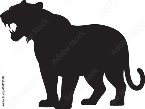 tiger roaring black silhouette vector, Simple silhouette Design vector icon with white background. Wild Animal Vector