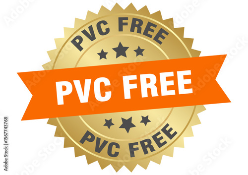 pvc free. pvc free round orange and gold label isolated on transparent background