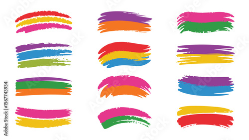 “Dry Brush, Crayon, Pastel and Charcoal Vector Stain Set – Colorful Grungy Rectangles, Wide Stripes, Rough Edges, Uneven Shapes for Textured Artistic Backgrounds”