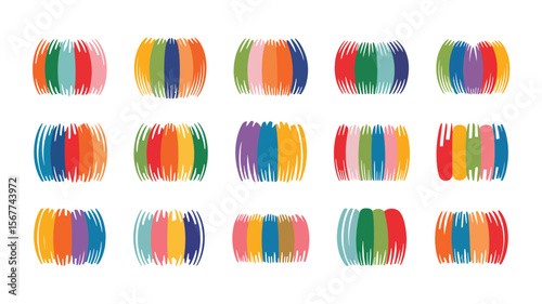 “Hand-Drawn Colorful Chalk, Crayon, Dry Brush and Charcoal Stroke Collection – Textured Vector Backgrounds with Paint Stains, Grungy Rectangles, Wide Uneven Stripes, Rough Shapes”