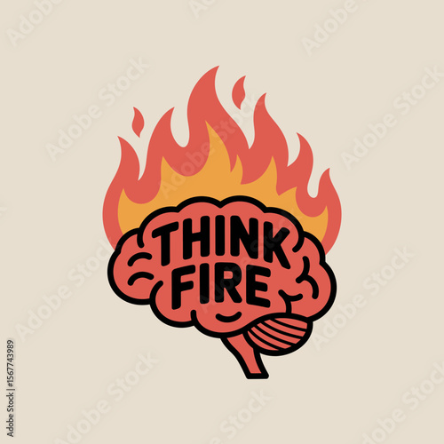 Think fire brain concept creative idea hot mind burning thoughts inspiration motivation ignite passion  vector artwork on transparent background