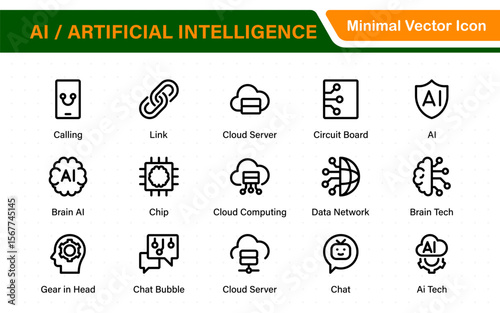Set of Ai artificial intelligence icon set vector collection. AI Essentials line Icon collection, artificial intelligence icon set in line style, machine learning, smart robotic Free Vector