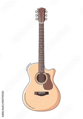 Acoustic Guitar Frontal View Presented On White Background Showcasing Musical Instrument