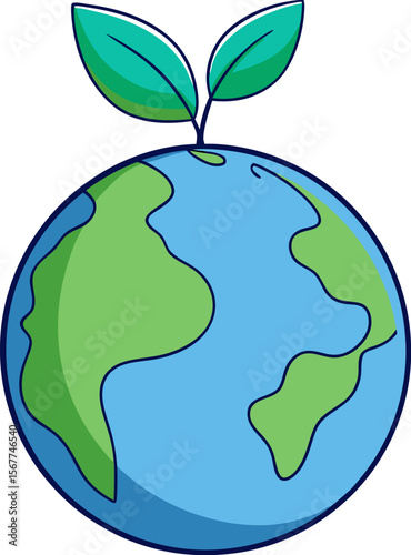Tree growing on earth, environmental conservation, green planet illustration, eco friendly design, world nature day, save the earth