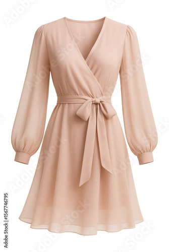 Chiffon wrap dress with long sleeves and a tie waist