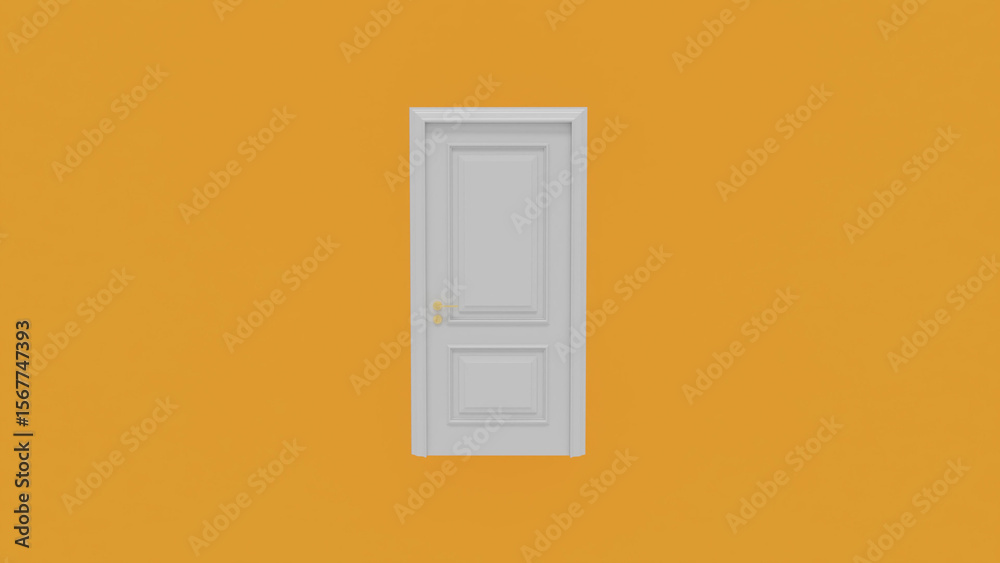 Minimalist composition featuring a closed white door set against a vibrant orange wall, creating a sense of mystery, intrigue, and potential within an interior space Minimalist composition featuring a closed white door set against a vibrant orange wall, creating a sense of mystery, intrigue, and potential within an interior space