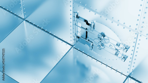 Tableau sur toile Complex mechanism of an open vault door is visible, surrounded by large metal pl