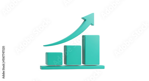 Ai generated image of a teal bar graph shows an upward trend isolated on transparent background