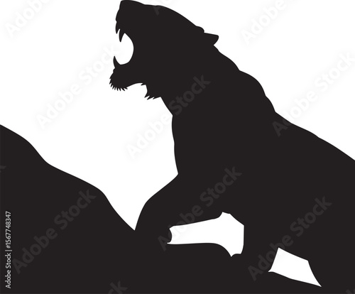 tiger roaring black silhouette vector, Simple silhouette Design vector icon with white background. Wild Animal Vector