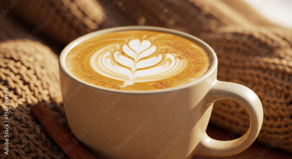 Fototapeta premium Pumpkin Spice Latte with Cinnamon Stick
