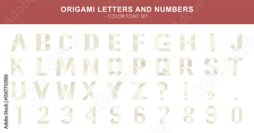 Origami letters and numbers - color font set