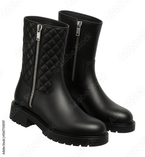 Wallpaper Mural Black leather biker boots with a quilted shaft and silver zipper accents Torontodigital.ca