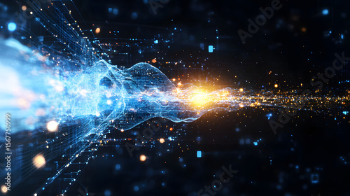 Glowing blue tech grid on a dark background, giving a high-tech digital interface feel.
