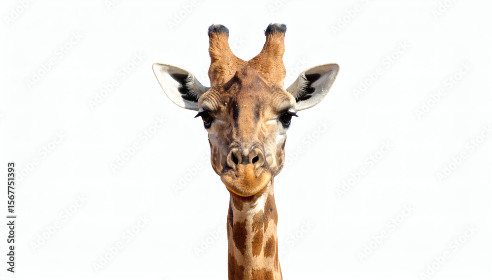 Fototapeta premium Isolated giraffe illustrated on white background in detailed brush stroke style for wildlife, nature, and animal design concepts