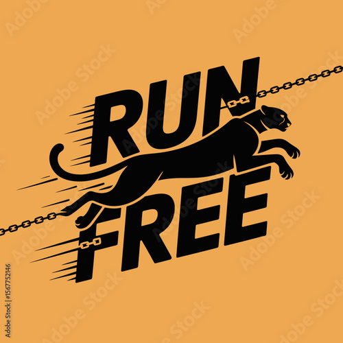 Black panther breaking chains and running free with bold text symbolizing freedom and escape from captivity