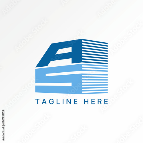 Logo design graphic concept creative premium vector stock image top sell initial AS font 3D cut shadow cubical placement to virtual scene construction