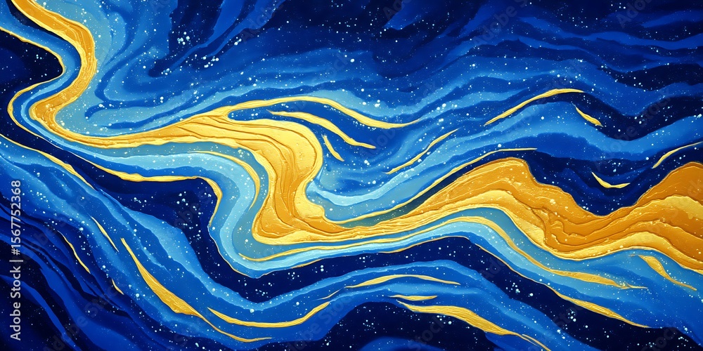 Obraz premium Colorful molten gold and blue liquid waves in space