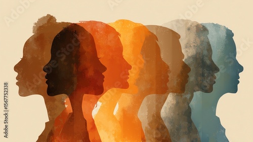 Multiethnic group silhouette in side view representing unity concept for diversity and inclusion projects