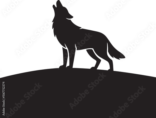 wolf howling black silhouette vector, Simple silhouette Design vector icon with white background. Wild Animal Vector