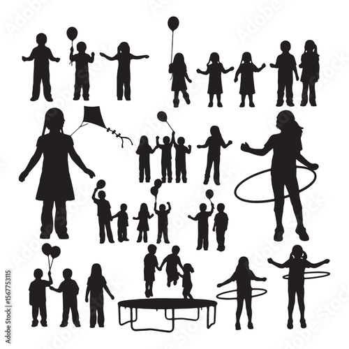 Children playing with balloons kites and hula hoops vector