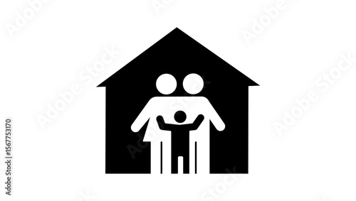 family in home, black isolated silhouette