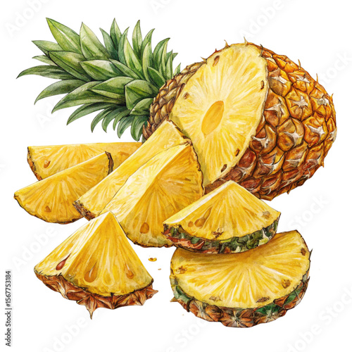 Pineapple Slices Food Tropical Fruit Cut Piece on white background