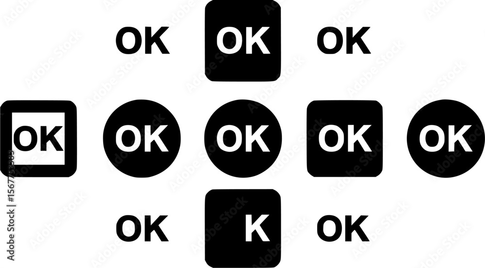 Various Shapes with 'OK' Text: A Compliance Concept Illustration Various Shapes with 'OK' Text: A Compliance Concept Illustration