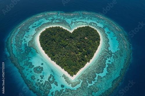 Heart-Shaped Tropical Island Aerial