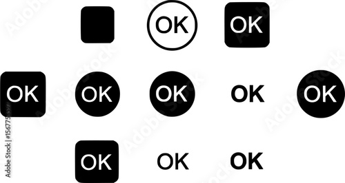 Set of OK Icons in Different Styles and Shapes