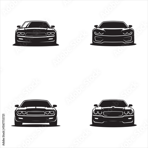 Four black car front silhouettes on white background