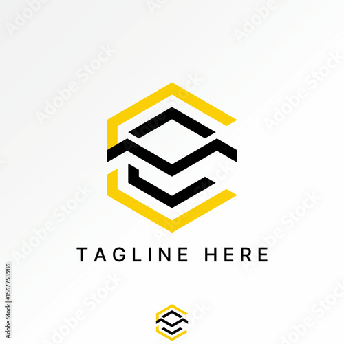 Logo design graphic concept creative premium vector stock image top sell initial CM or CCM font line hexagon motif pattern aesthetic decorative brand