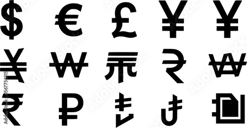 International Currency Symbols Set - Vector Illustration