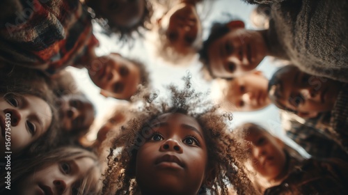 Wallpaper Mural Diverse global community of adults and children gazing upwards under soft, warm lighting, a simple yet powerful composition with ample copy space for messaging Torontodigital.ca