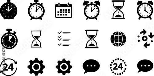 Time and Productivity Icon Set in Black and White