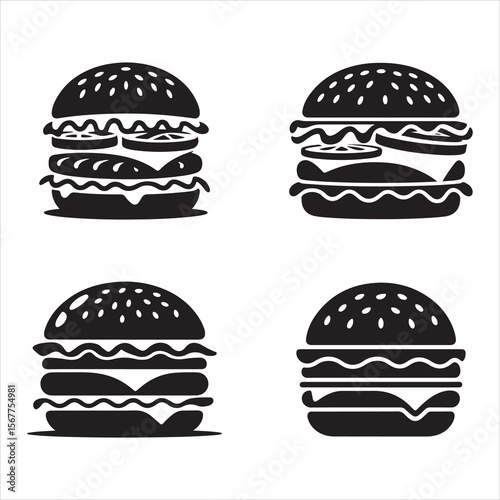 Four black hamburger icons on white background food