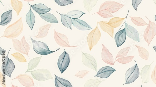 Wallpaper Mural The stock photo shows a seamless pattern of soft pastel hand-drawn leaves. Torontodigital.ca