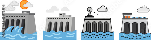 Hydroelectric Dam Illustration Set