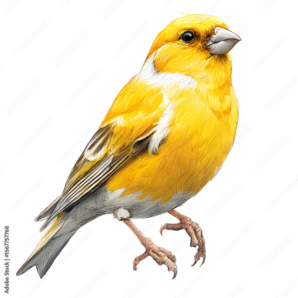 Fototapeta premium Canary sketch with simple singing posture line, transparent background.