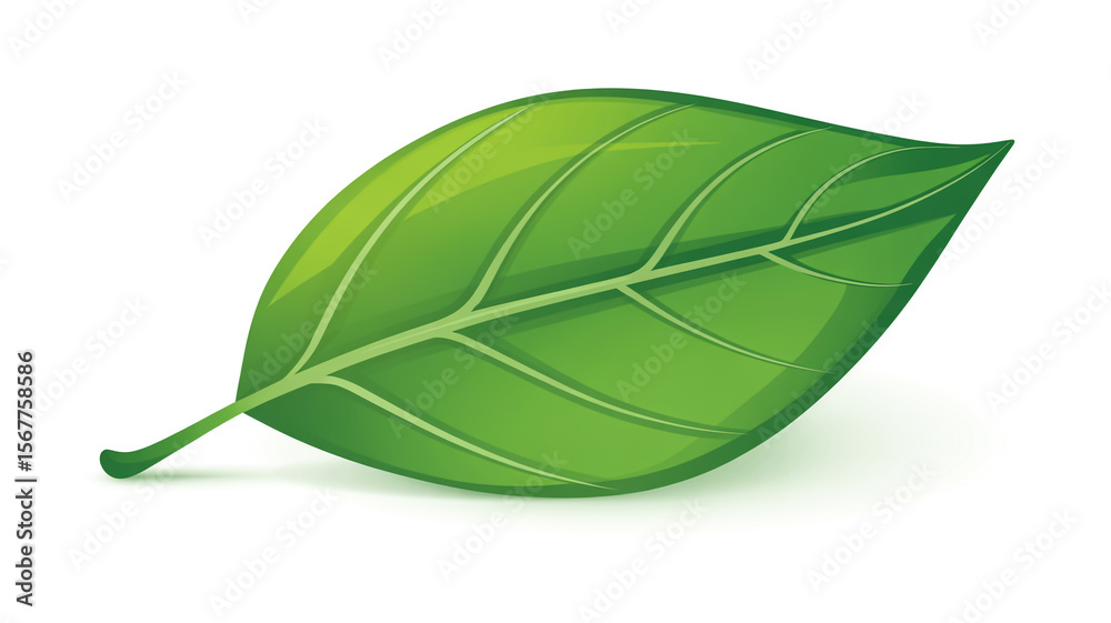 Obraz premium 3D Large Green Leaf on White Background
