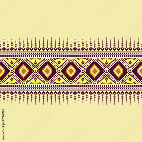 eometric Ethnic Pattern Seamless Color Oriental. Background, Design Curtain, Carpet, Wallpaper, Clothing, Wrapping, Batik, Vector Illustration brown and yellow
