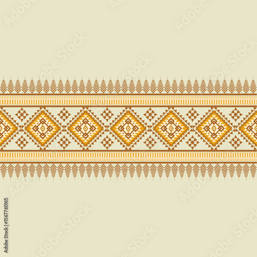 geometric ethnic pattern seamless color oriental. Background, Design curtain, carpet, wallpaper, clothing, wrapping, Batik, vector illustration brown.
