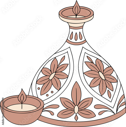 Decorative Diya With Floral Carvings